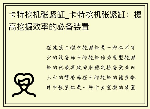 卡特挖机张紧缸_卡特挖机张紧缸：提高挖掘效率的必备装置